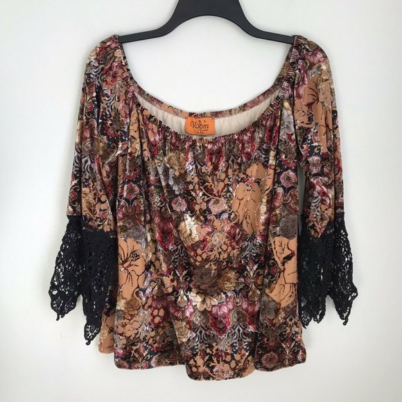 Voom by Joy Han Multi-Color Velvet Crochet Top - Picture 1 of 6